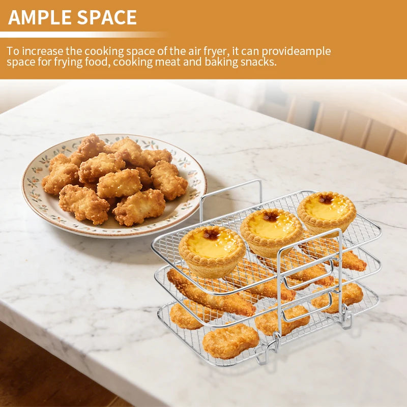 Air Fryer Rack for Ninja Air Fryer Multi-Layer Double Basket Air Fryer Accessories 304 Stainless Steel Grilling Rack Cooking