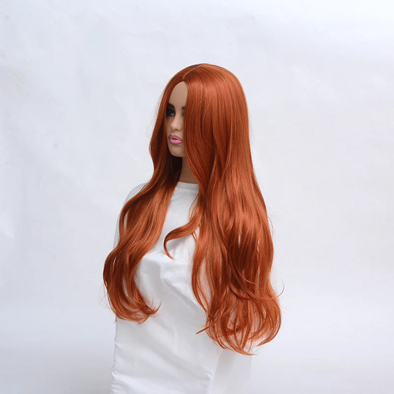 SuQ Synthetic Women's  Copper Red Wig Hair Synthetic Natural Cosplay Party Long Wave Middle Part Heat Resistant Daily Wigs