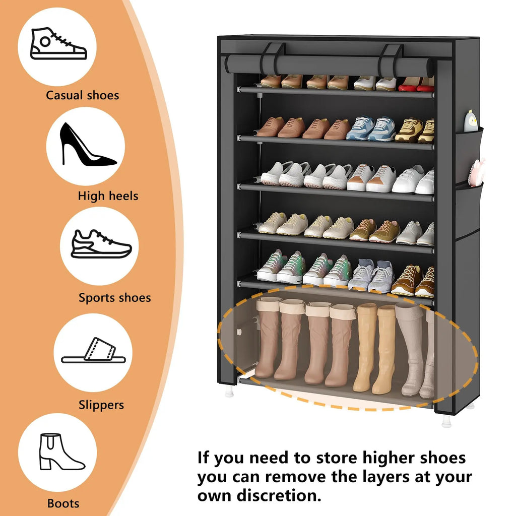 Black Multi-Functional 5/8/10-Tier Shoe Organizer - Durable Plastic Construction, Easy Assembly, Shoe Storage