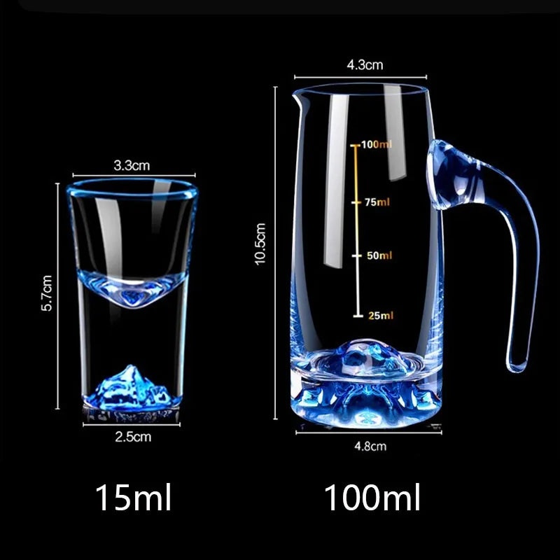 7pcs Crystal Glass Short Cup Set gold/blue Lead Free Liquor Glass With Wine Dispenser Golden Vodka Brandy Wine Glasses Cup