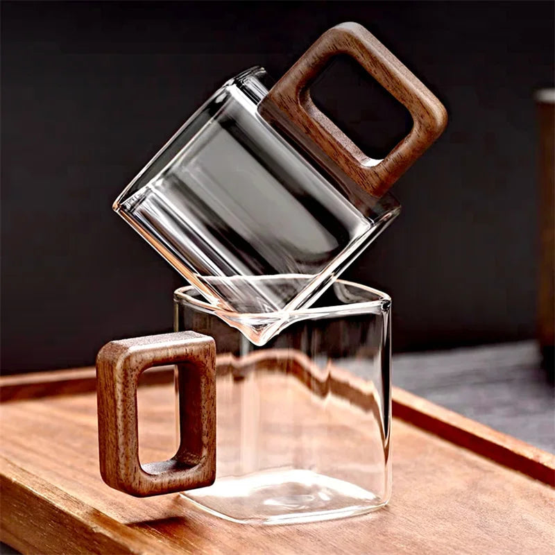 [homeeee] Mini Espresso Glass Mug with Walnut Wooden Handle - 90ml