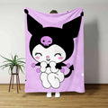 1 Cute Kuromi Blanket Single Sided 2D Print Soft Flannel Throw Blanket Living Room Bedroom Sofa Decor Kawaii Vibe Accessory Gift