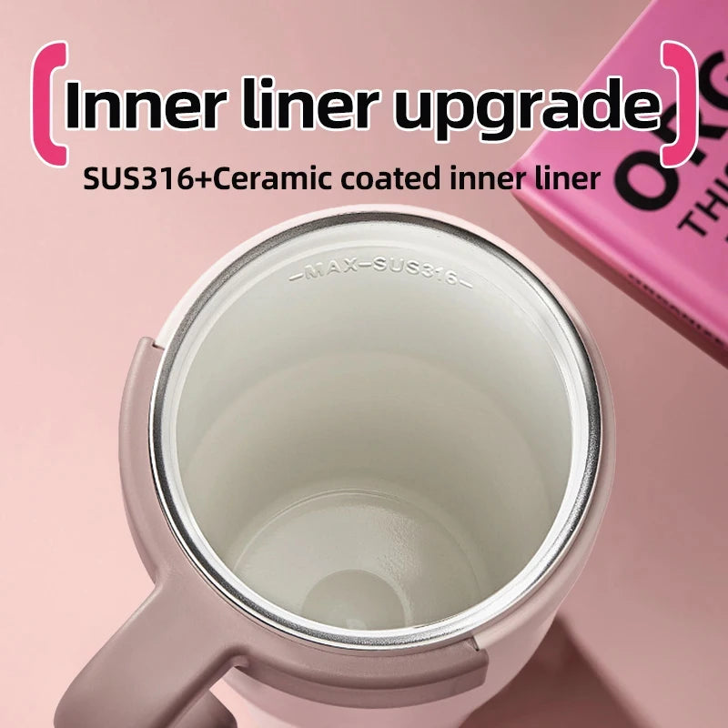 TKK 800ml/1200ml SUS316 Ceramic Coating Vacuum Cup, with Straw and Tea Strainer Vacuum Insulated Large Capacity Water Bottle