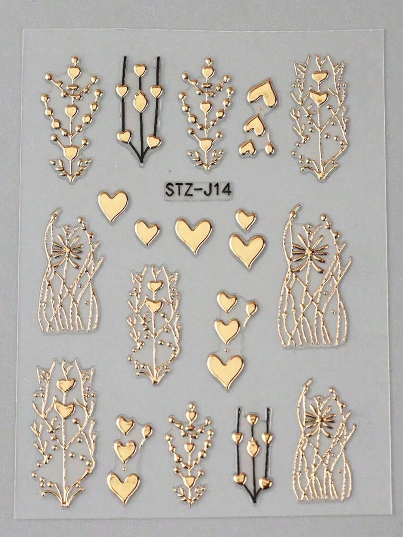 2pcs 3D Bronzing Heart Stickers For Nails Metallic Golden Heart Designs Glitter Self Adhesive Nail Art Decals For Valentine's Da