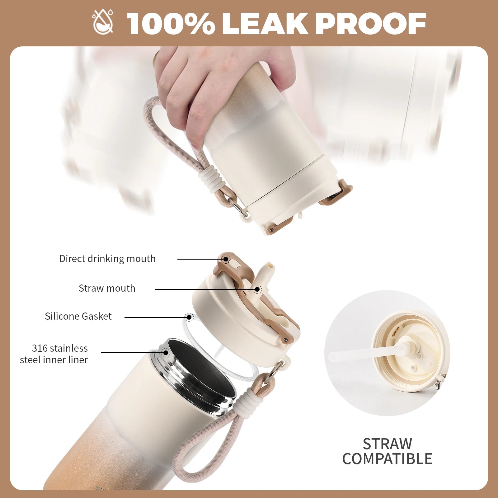 WATERSY 400ml/550ml Coffee Tumbler 316 Stainless Steel Insulated Mug with Straw Lid Double Wall Vacuum Flask for Home Gift