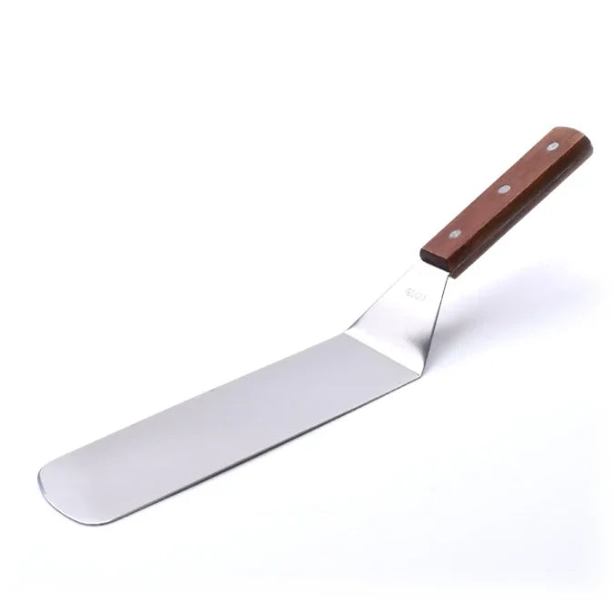 Kitchen Spatula Wooden Handle Grill Turner Stainless Steel Metal Scrape For Pancake Teppanyaki Griddle Cooking Utensil