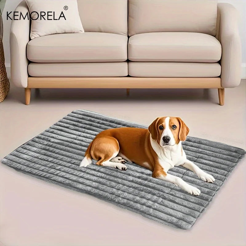Soft Extra Large Dog Bed Dog Bed Mat for All Seasons, Non-Slip Striped Plush Dog Crate Sleep Mat for Small and Large Dogs