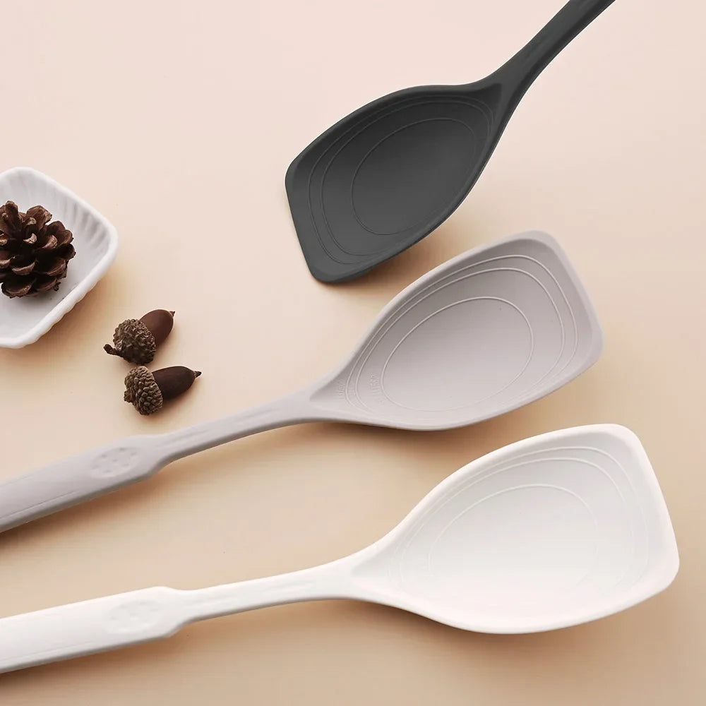 1Pc Food Grade Silicone Cooking Soup Spoon Dense Shovel Fried Fish Omelette Shovel Non-stick Spatula Kitchen Cooking Tools