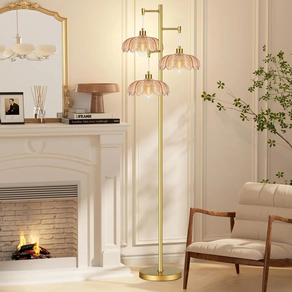 Gold Modern Floor Lamp with Tree Design, 3 Lights for Living Room Bedroom Vintage Farmhouse Style
