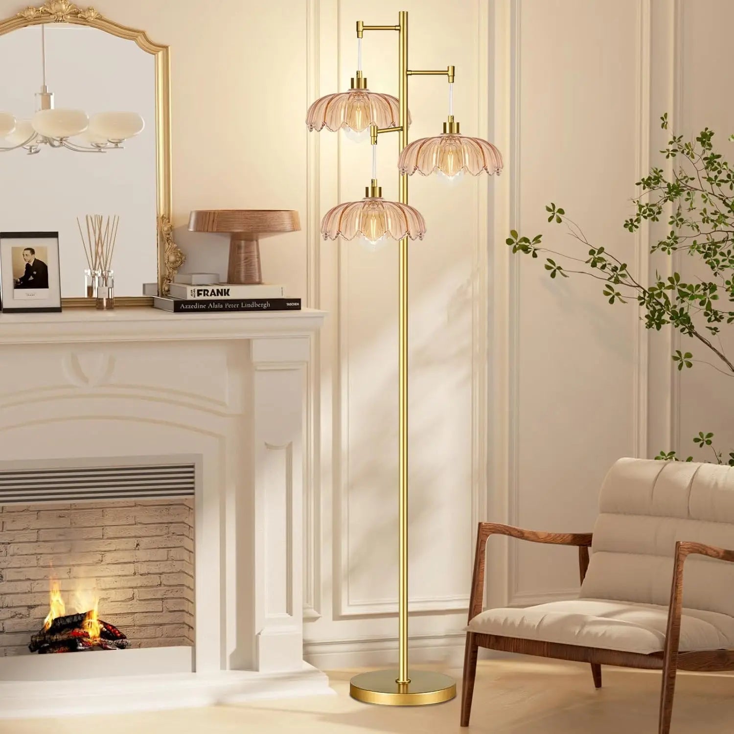 Gold Modern Floor Lamp with Tree Design, 3 Lights for Living Room Bedroom Vintage Farmhouse Style