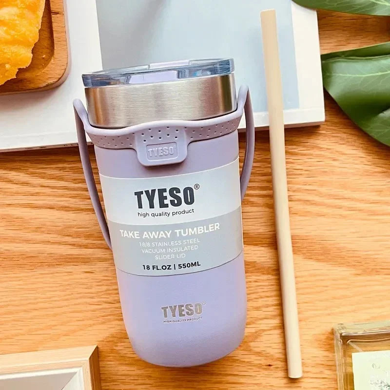 Tyeso 550/710ML Stainless Steel Coffee Mug With Straw Car Water Bottle Vacuum Flask Tumbler Insulated Cup Double Thermos Bottle