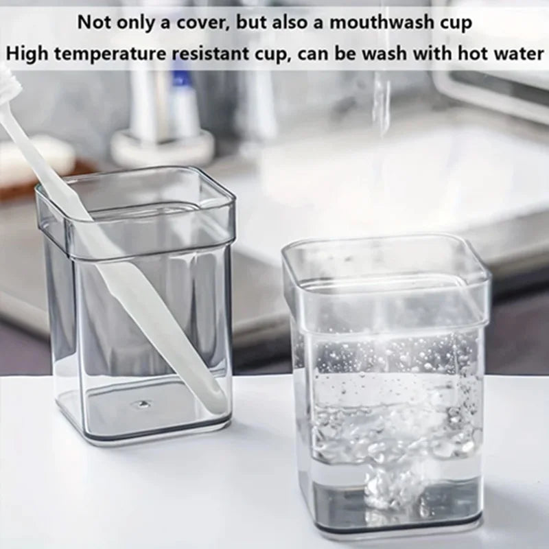 All-in-One Toothbrush Holder & Cup, with Cover. 16cm, Organizes Brushes, Saves Counter Space