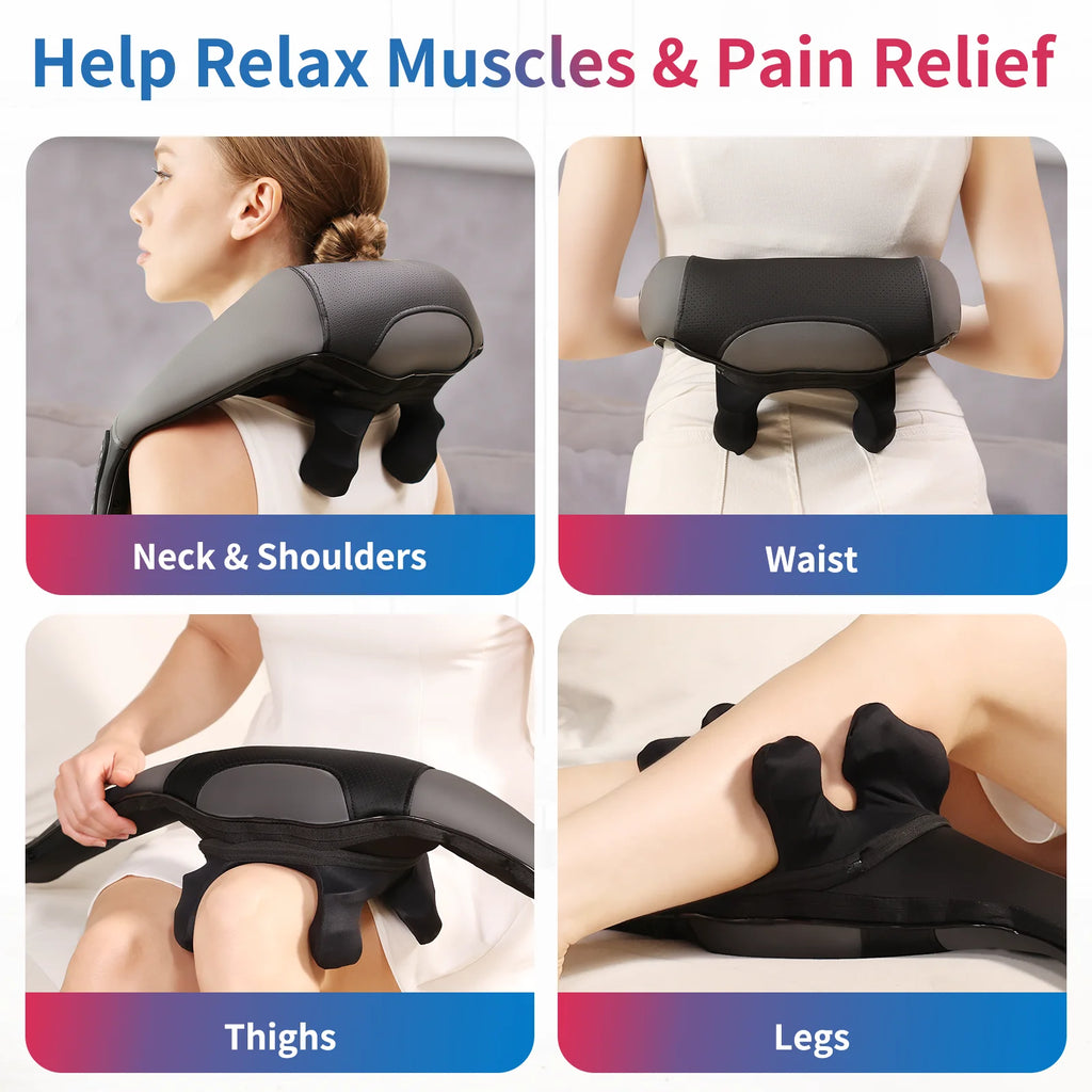 Masgre Upgarded Adjustable Width Electric Deep Tissue 4D Kneading Massage Cordless Neck Massager with Heat Gifts for Mom Dad