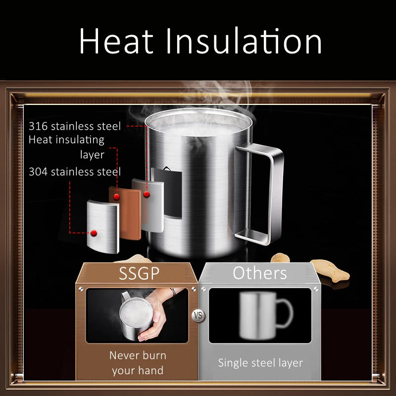 Heat Insulating LFGB Certificate 316 Stainless Steel Mug Water Cup Never Broken Mark Cup Dustproof Office Tea Milk Cup with Lid