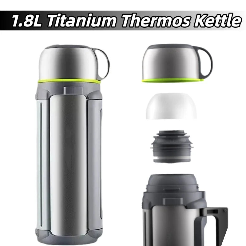 Pure Titanium Thermos Kettle 1.8L Large Capacity Double Layer Vacuum Drinkware Travel Flask Hot Water Bottle