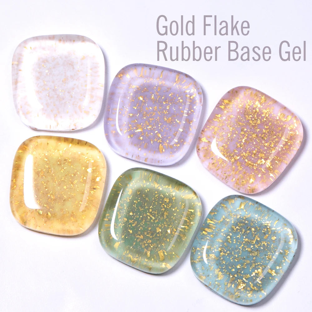 AWStorG 6Pcs 7.5ML Gold Flake Glitter Rubber Base Gel Kit Nail Polish Long Lasting Quick Extension Gel Nail Art UV Glue Builder
