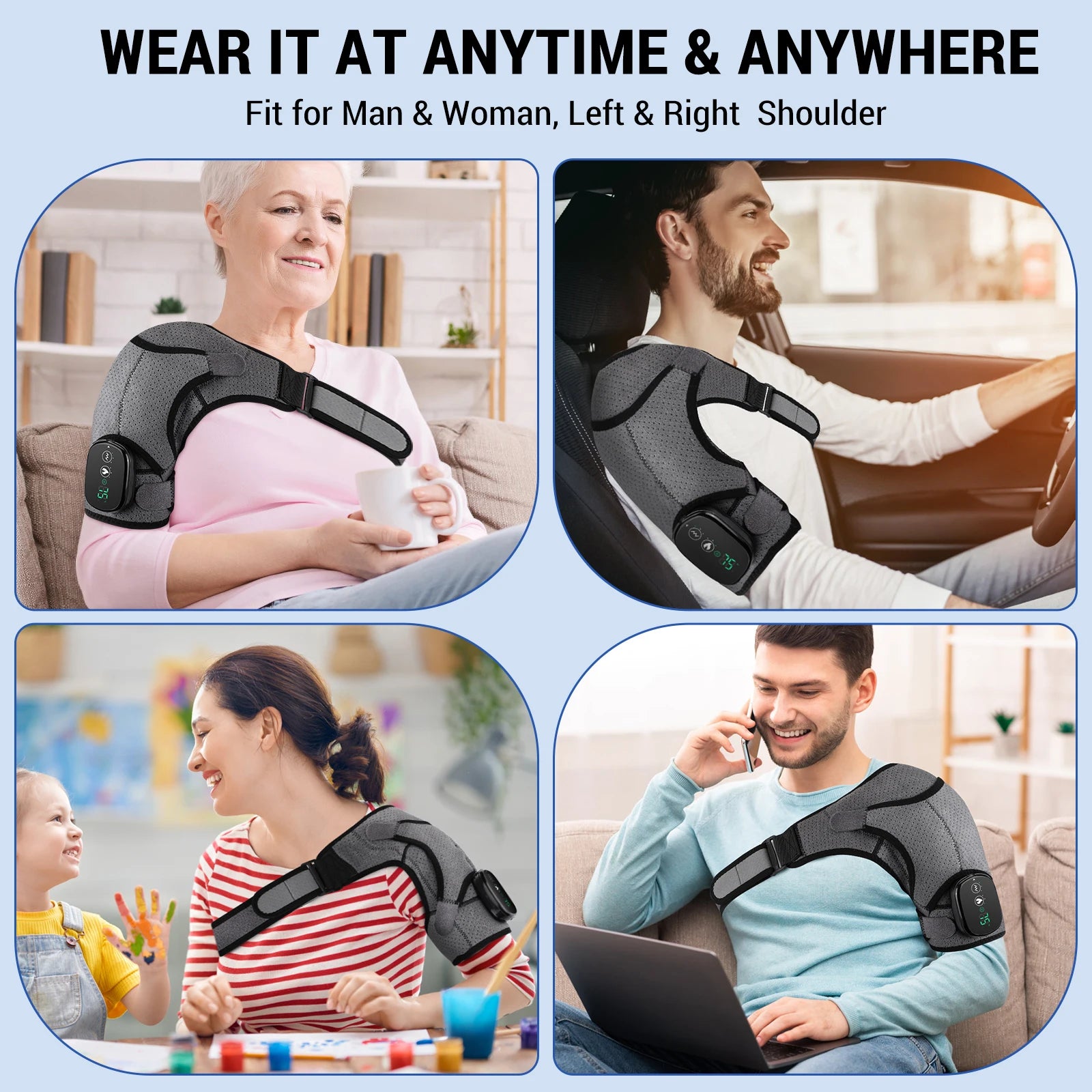 Electric Heating Shoulder Massager Vibration Shoulder Knee Brace 2 in 1  Massage Blets Warmer Heated Muscle Relax Pads