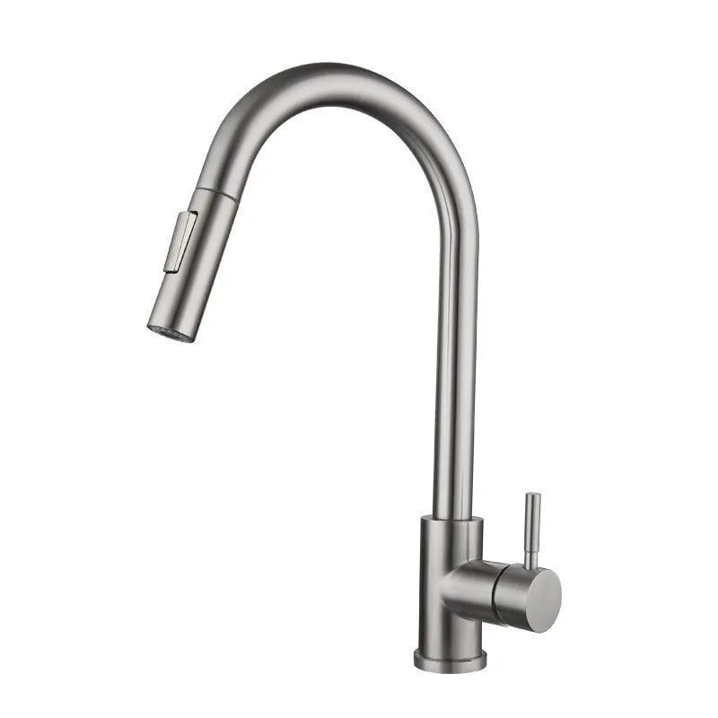 Stainless Steel Pull-Down Kitchen Faucet Brushed Nickel Hot/Cold Mixer Single Hole G1/2 Heavy-Duty for Kitchen Bath