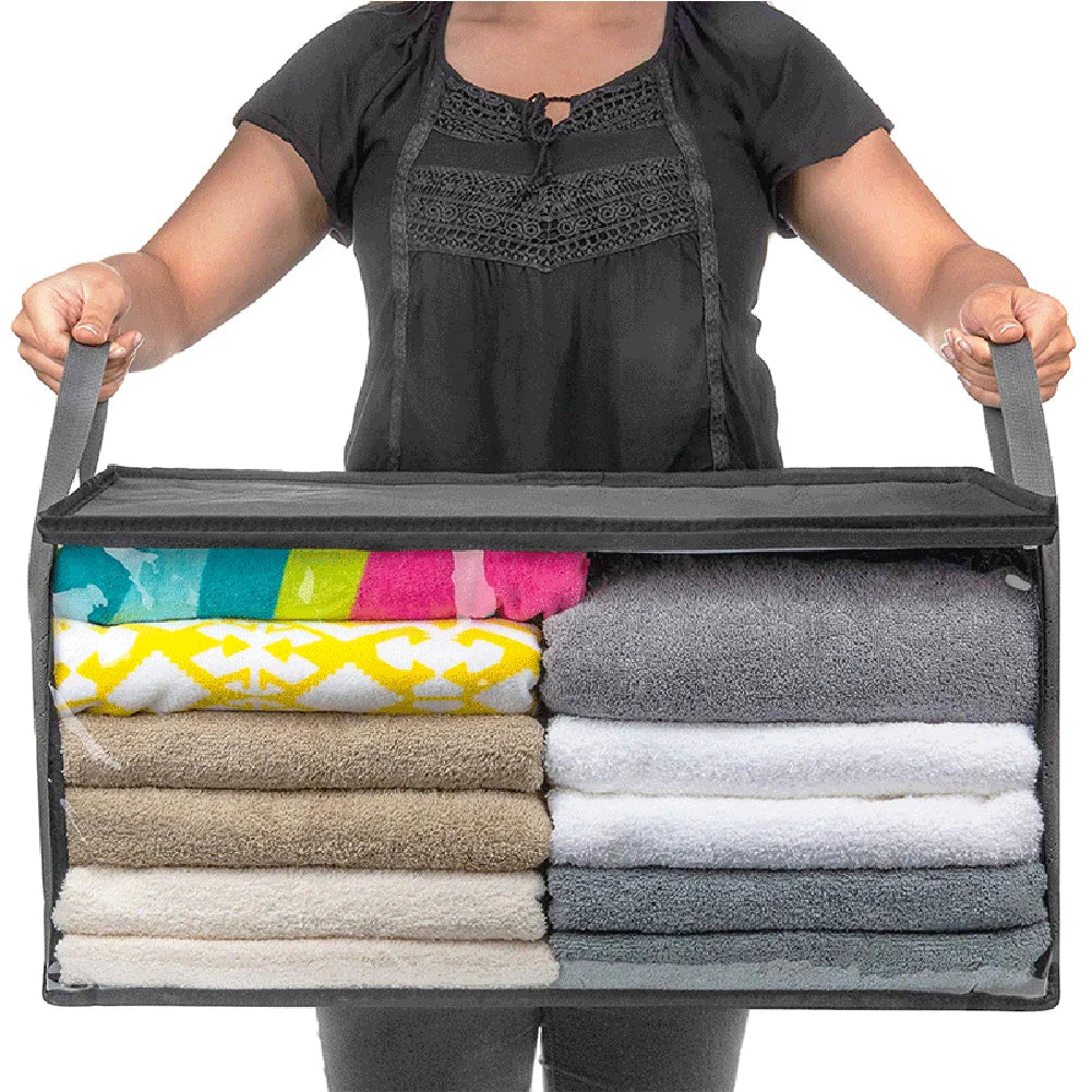 Non-woven Storage Bag Foldable Quilt Clothes Storage Bag Large Capacity Clear Window Wardrobe Clothing Organizer Sorting Box Bin