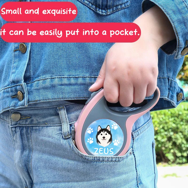 Custom Retractable Dog Leash with Personalized Avatar & Name Durable, Easy-to-Use Pet Walking Leash 3/5M Automatic Expandable