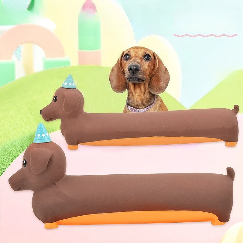 Dog Chewing Toy Simulated Dachshund Squeaky Bite Resistant Puppy Toy Training Silicone Teeth Cleaning Dog Toy Supplies