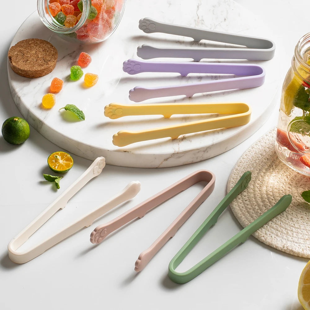 1Pc 5.71inch Non-slip Japanese Cat Paw Shape Food Tongs Cute Cartoon Tongs Silicone Barbecue Tongs Baking Clip Kitchen Gadgets