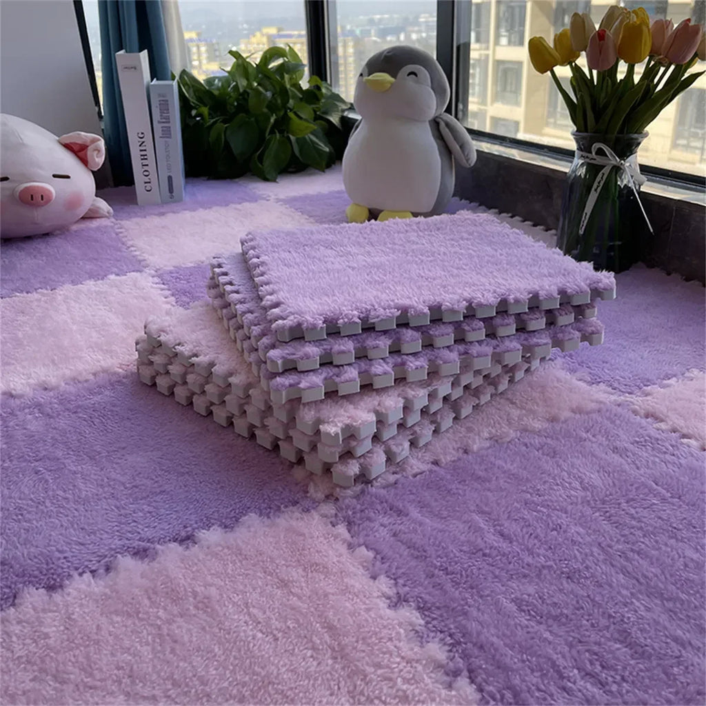 5pc Soft Plush Children Kids Rug Play Mat Puzzle Carpet Warm Playmat Interlocking Exercise Tiles Floor Carpet Decoration Mat