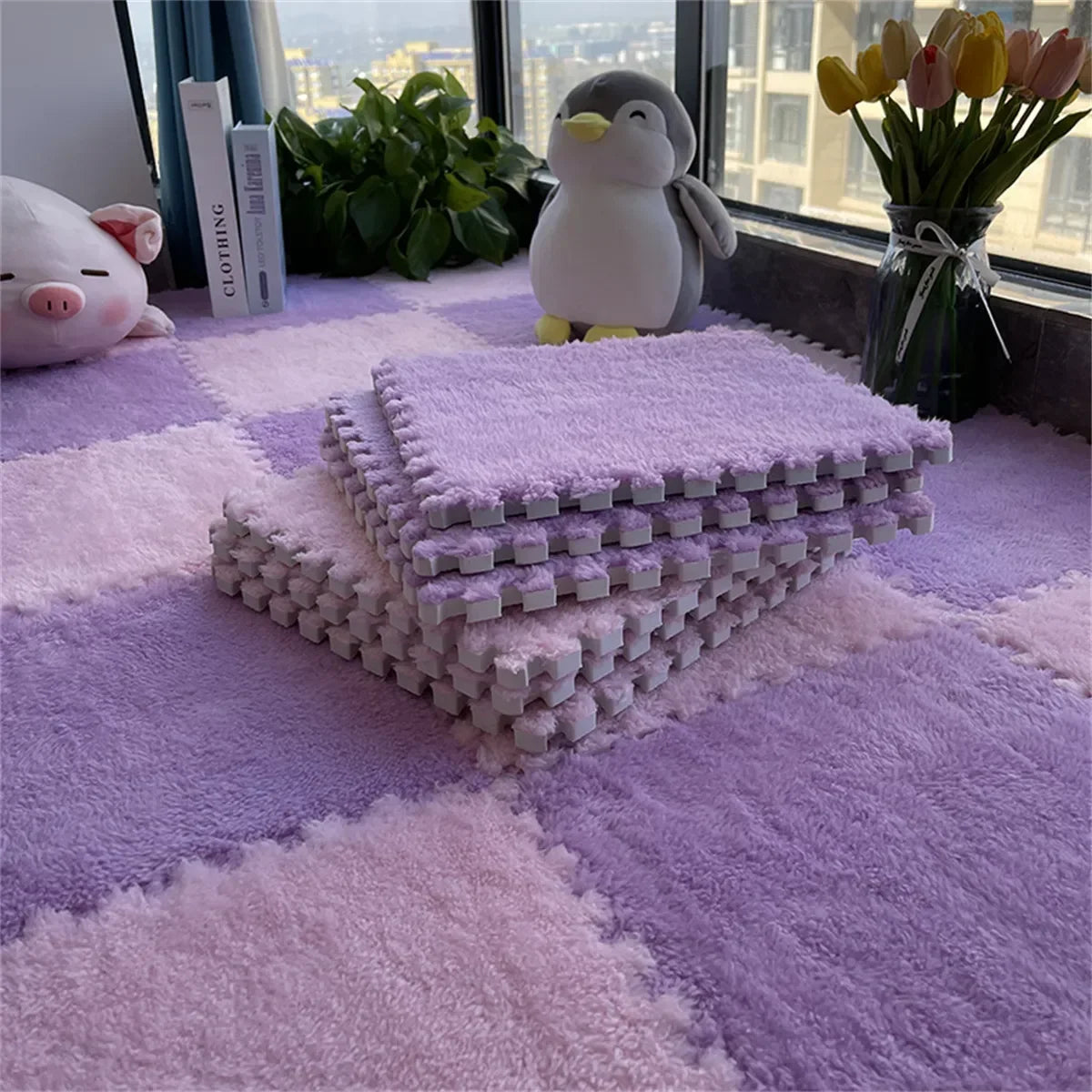 5pc Soft Plush Children Kids Rug Play Mat Puzzle Carpet Warm Playmat Interlocking Exercise Tiles Floor Carpet Decoration Mat