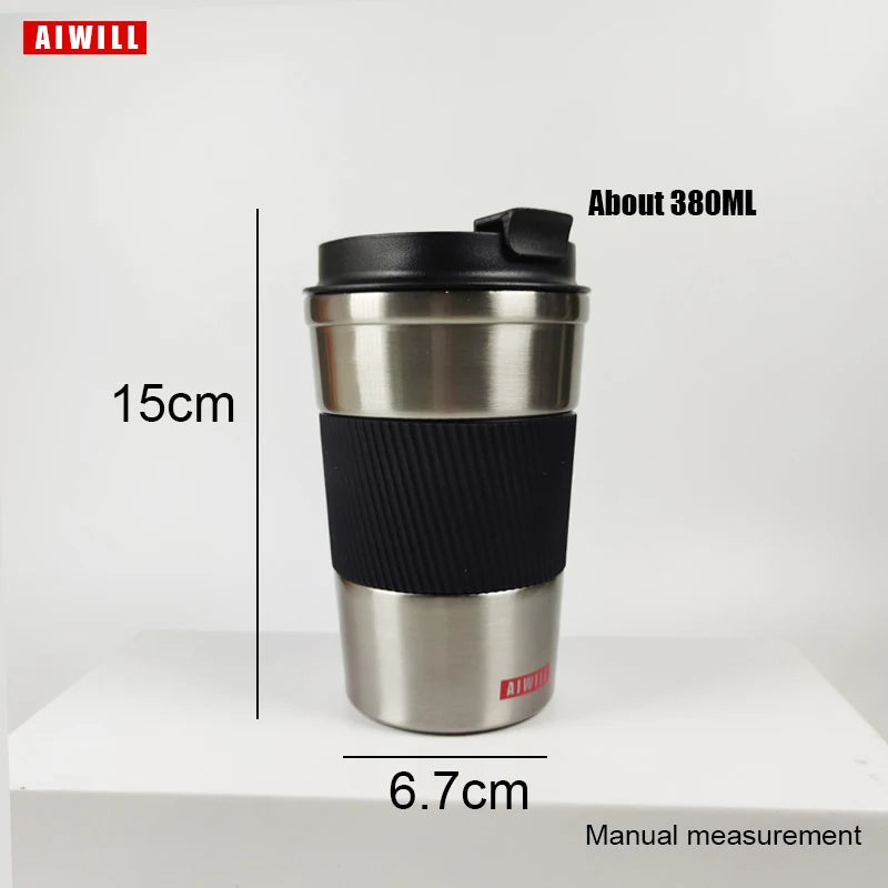 AIWILL 380ml/510ml Double Stainless Steel Coffee Thermos Mug Leak-proof Non-slip Car Vacuum Flask Travel Thermal BPA Free Cup