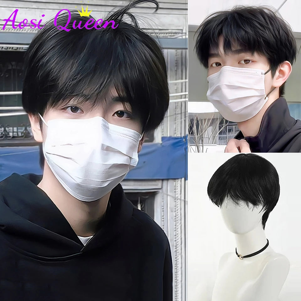 Short Synthetic Men's Breathable Wig Brown Men Boy Short Straight Cosplay Men Party Black Heat Resistant Synthetic Hair Wig