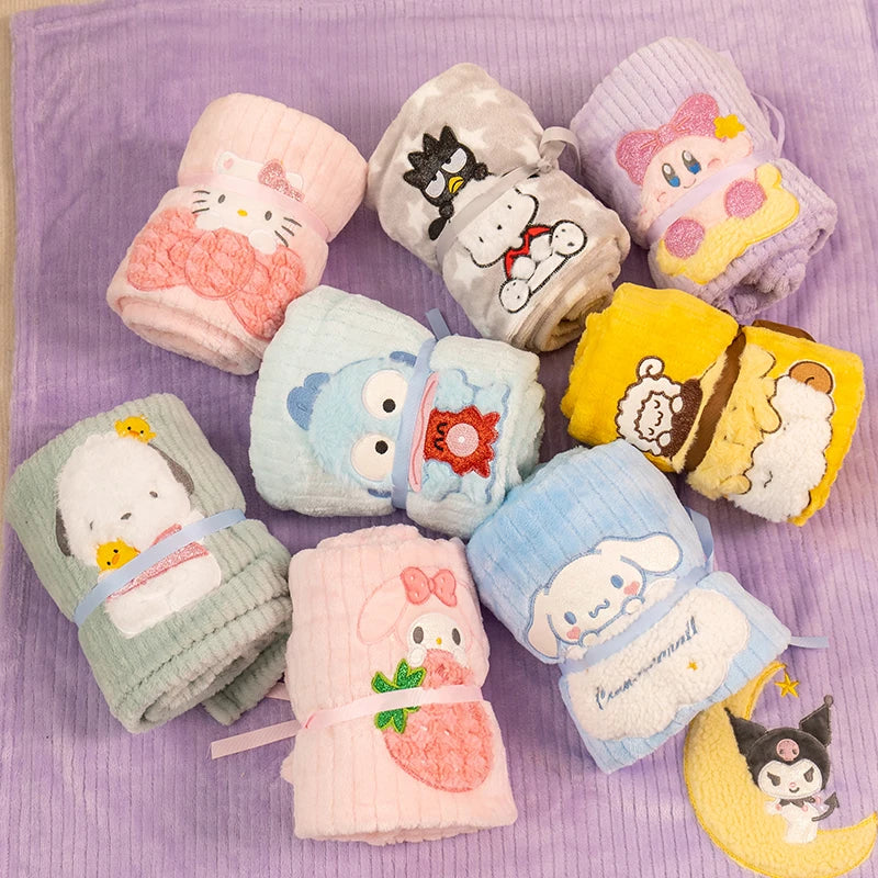 Cute Kuromi My Melody Blanket Travel Nap Flannel Blanket Cinnamoroll Hello Kitty Warm Leg Blanket Bedroom Office Girl Child