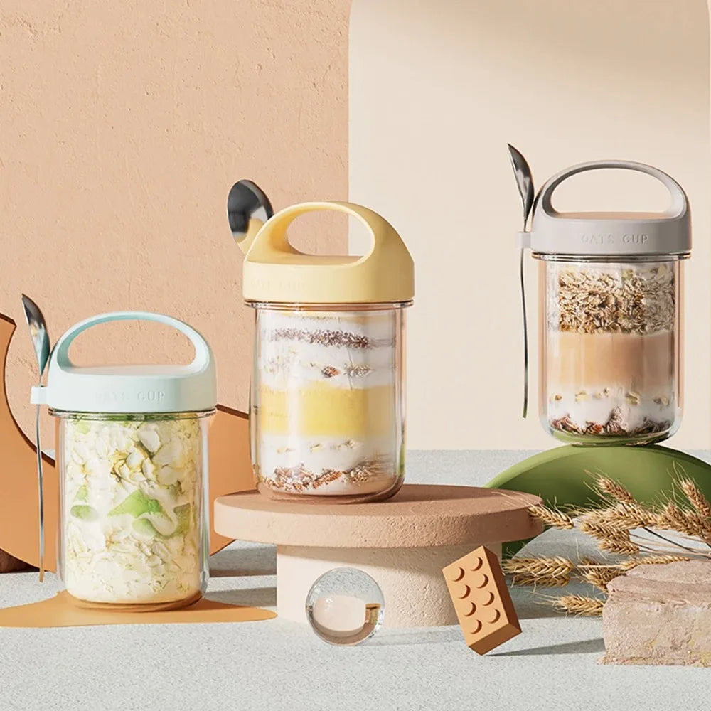 430ML Oat Cup Nut Yogurt Salad Cup Leakproof Glass Cup Oats Container With Lid Spoon Breakfast Cups Kitchen Item