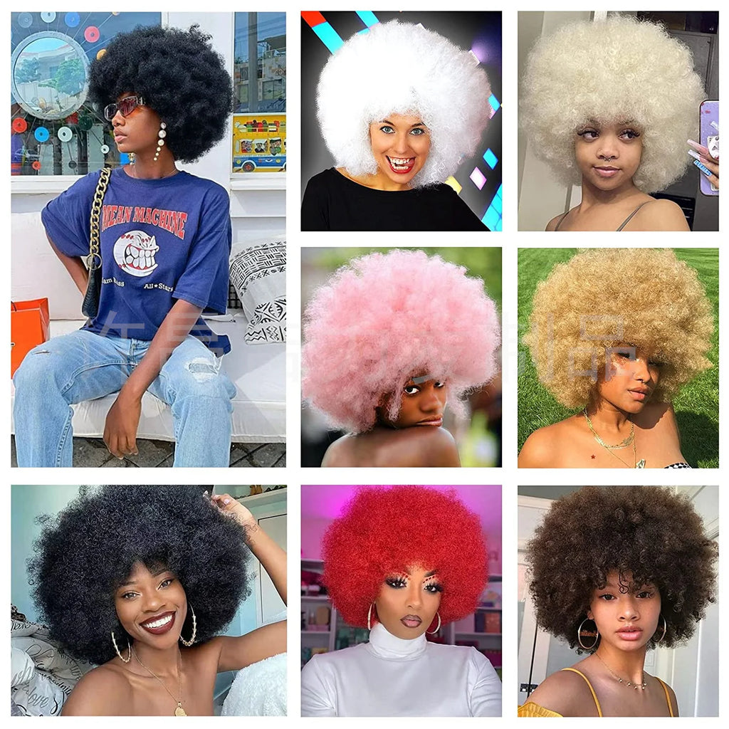 Afro Wigs for Black Women Synthetic Short Curly Afro Kinky Wig 70s Bouncy Huge Fluffy Puff Wigs Premium for Cosplay and Daily