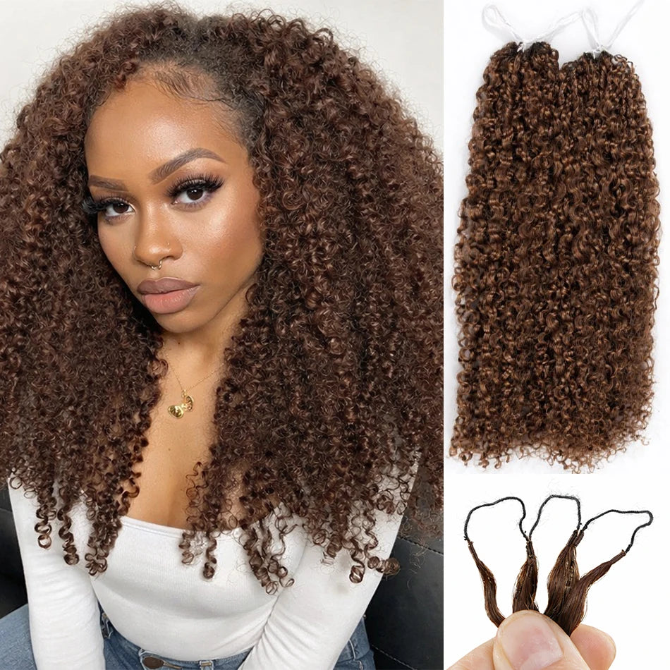 Brown Kinky Curly Crochet Human Hair Invisible Knotless Pre-Separated Small Spirals Curly Crochet Hair For Black Women Braiding