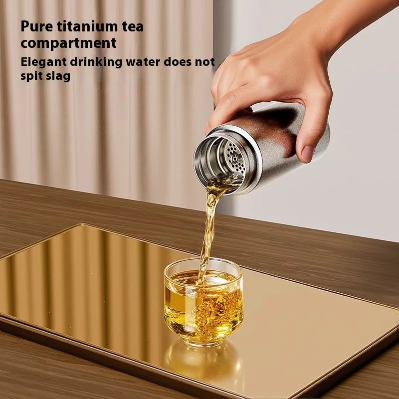 Pure Titanium Insulated Cup Men And Women'S Water Cup Portable Tea Cup Tea Water Separation Titanium Cup Cold Insulation Bottle