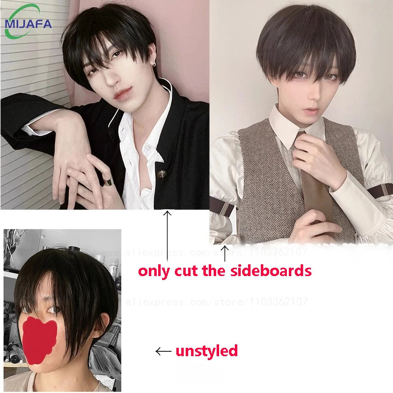 Anime Tobio Kageyama Cosplay Wig Teenager Short Black Layered Texture Cut Heat Resistant Synthetic Hair Younger Wigs + Wig Cap