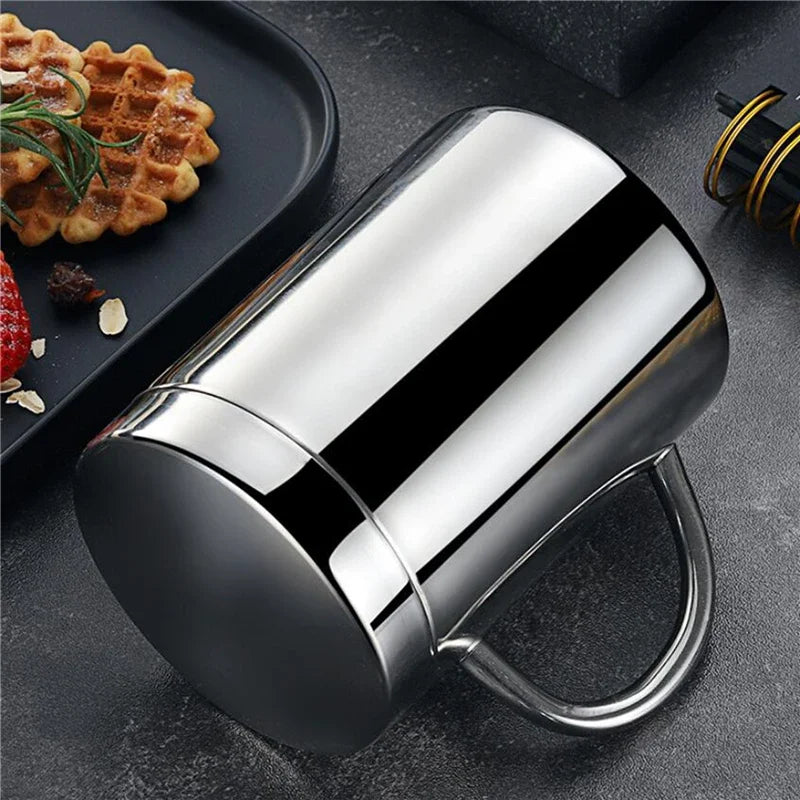 500ML Double Wall Anti Scalding Coffee Mug Insulated Portable Stainless Drink Cup Drinking Cup Steel Polishing Beer Tea Juice