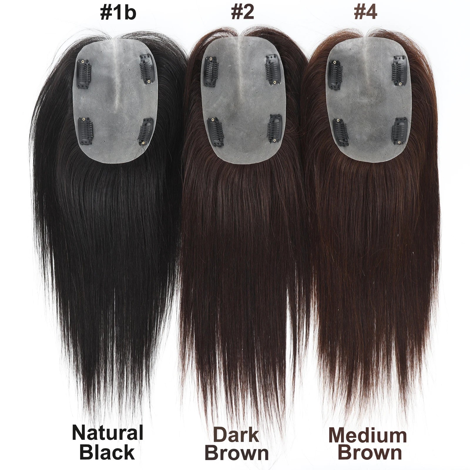 Silk Skin Base Topper for Women PU Toupee with Clips in 14x17cm Natural Scalp Real Virgin European Human Hairpieces Dark Brown