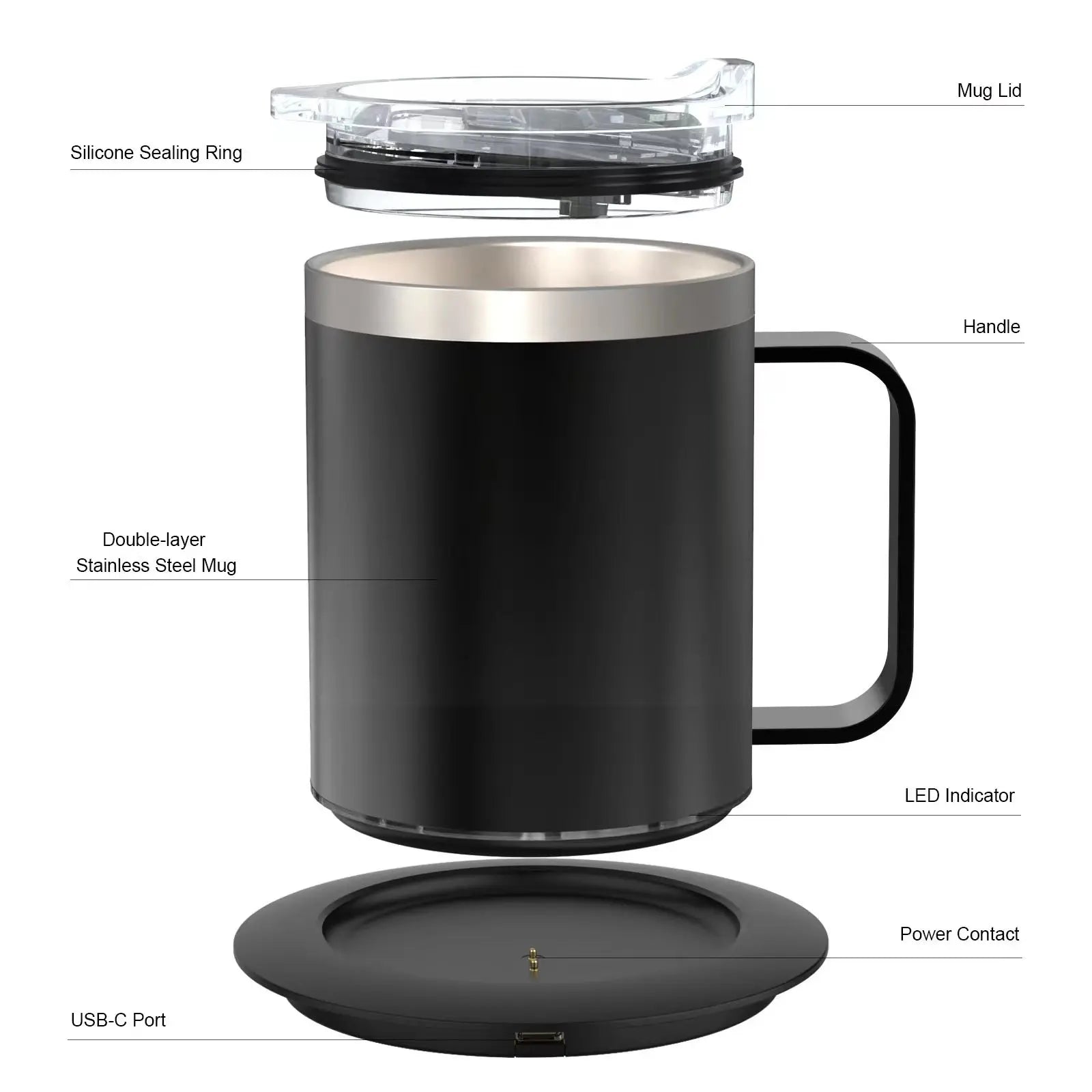 Self-Heating Coffee Mug - 12oz USB Electric Heated Mug Heat 131-149℉ Smart Warming Travel Mug Double Layer Food Grade Cup Warmer