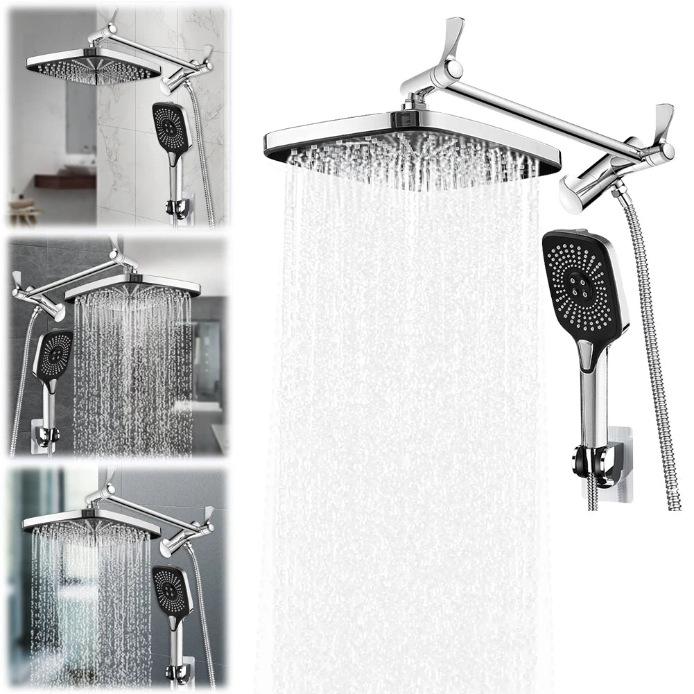 12 Inch Rainfall Fixed Shower Head/Handheld Shower Head Combo 3+1 Settings Rain/Rainfall Shower Heads Bathroom Shower Faucet Set