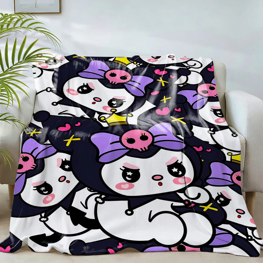 Sanrio Kuromi Anime Knee Blanket Throw Blankets for Winter Microfiber Oversized Baby Lightweight Fleece Bed Sofa Decoration