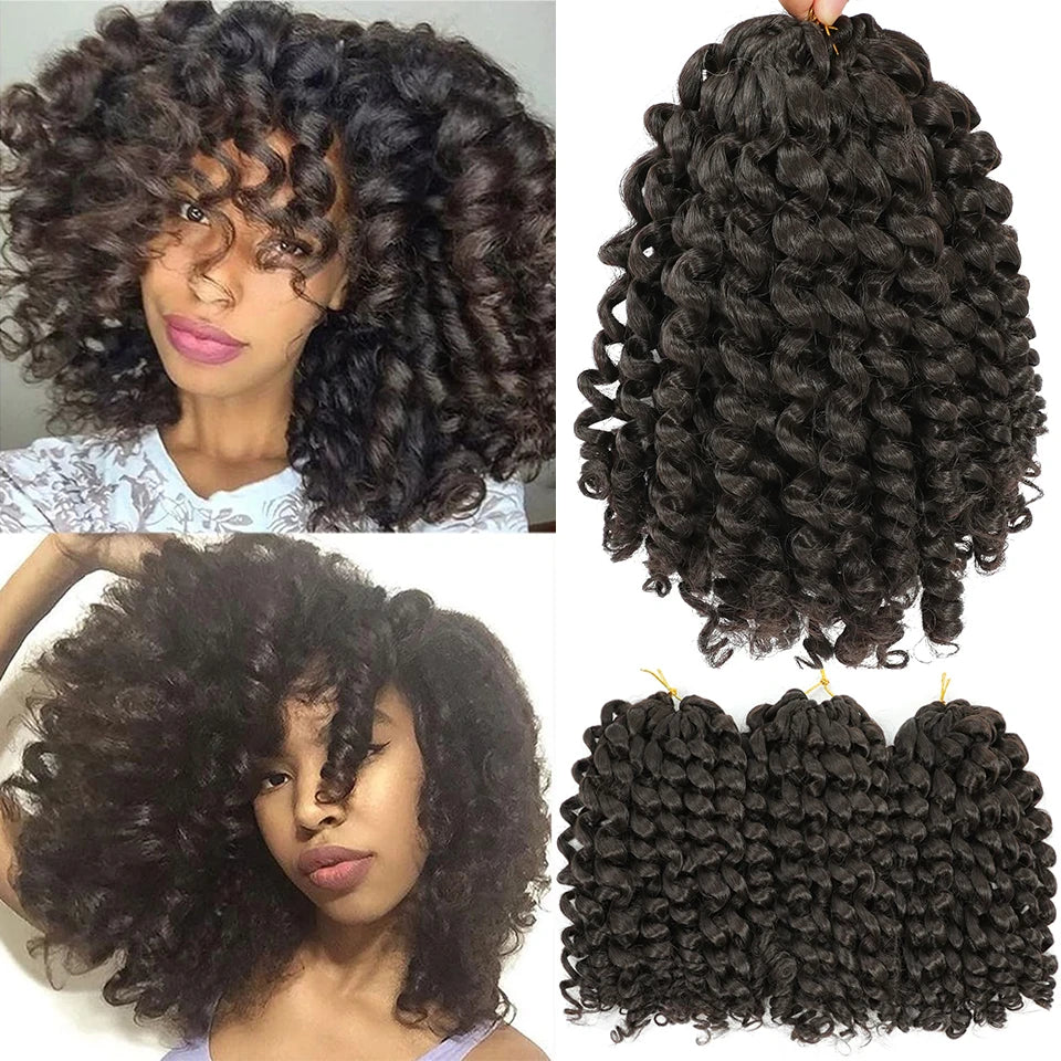 1-4Packs 2X Ringlet Wand Curl Jamaican Bounce 8inch Synthetic Wand Curl Twist Braids Hair Crochet Curly Hair Extensions 20 Roots