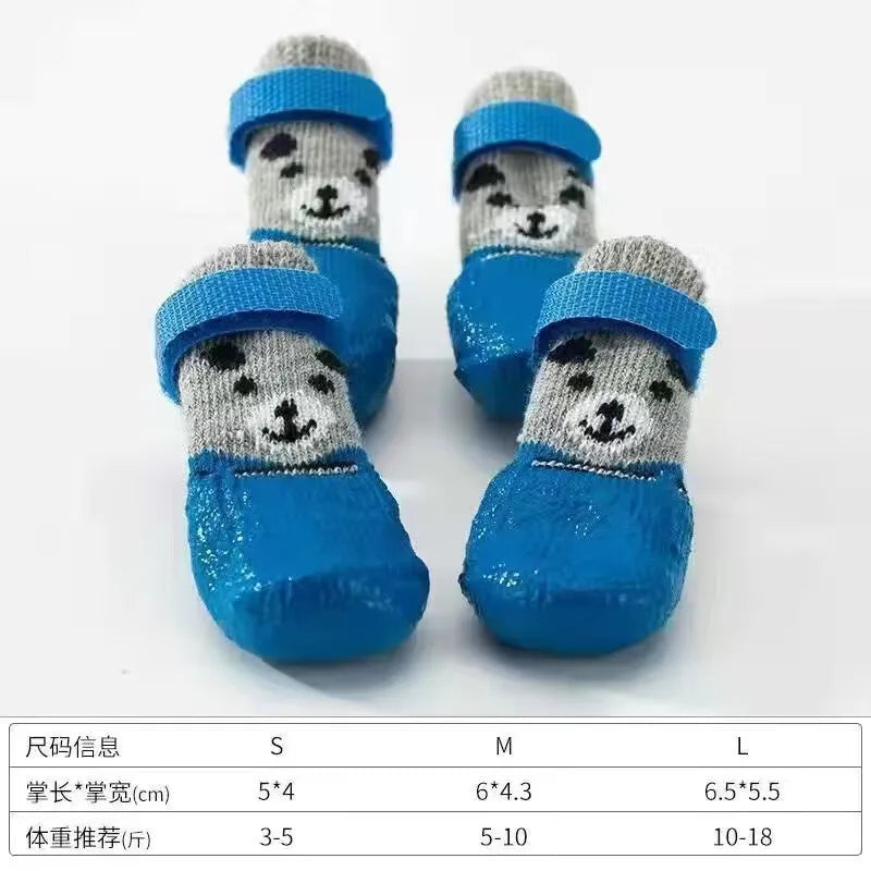 4pcs Puppy Dog Teddy Socks Waterproof Cat Shoes Anti-Scratch Foot Cover Anti-Dirty Pet Socks Small Cat Dogs Knit Warmpet Socks