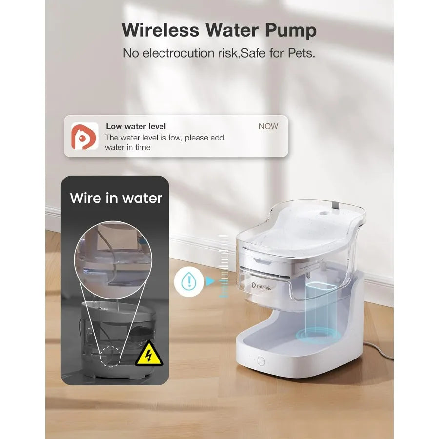 Cat Water Fountain, Automatic Water Dispenser, 2L Pet Water Fountain Transparent Water Tank, 8 Layers Filters 2.4G WiFi PF1L
