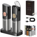USB Rechargeable Salt and Pepper Grinder Set with Dual Charging Base for Kitchen Countertop - Large Capacity Adjustable Coarsen