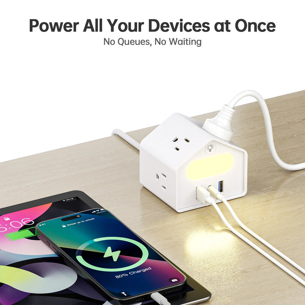 US-standard mini socket with PD18W fast charging, new and creative socket design, 2-meter extension cord, suitable for office, h