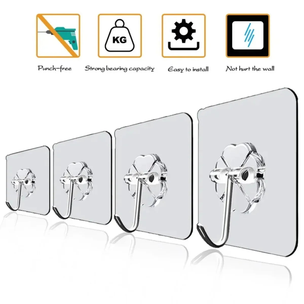 10 lbs Heavy-Duty Repositionable Hooks – Stainless Steel, No Damage, Dry Surface Only, for Towels & Robes
