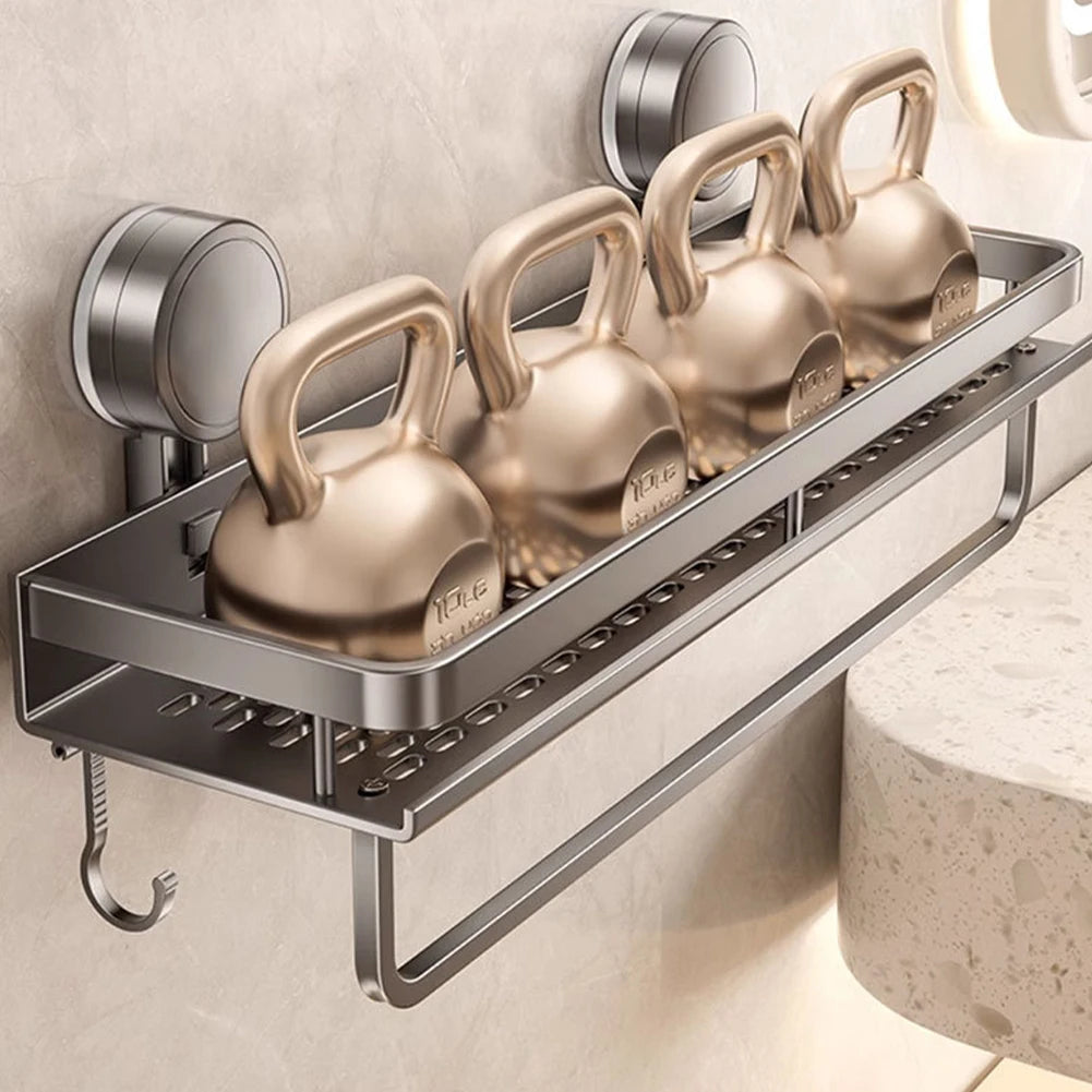 1 Pack Bathroom Organizer with Suction Cups Wall Mounted Aluminum Bathroom Shelves Rustproof Wall Mount Shower Caddy for Kitchen