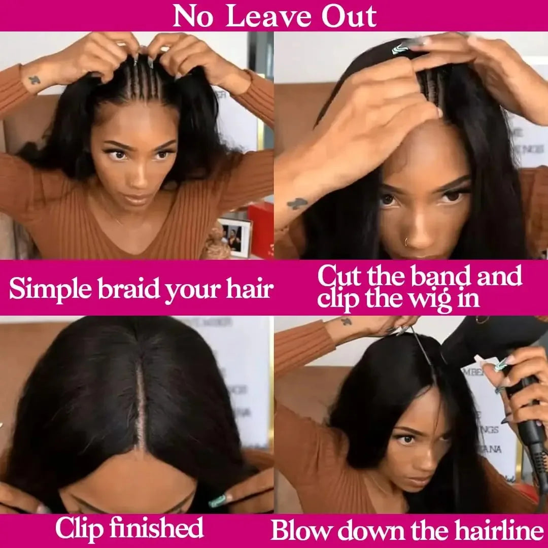 V Part Wigs Straight Brazilian Virgin Human Hair Wigs for Black Women Upgrade U Part Wigs Glueless Wig V Shape Wig No Leave Out
