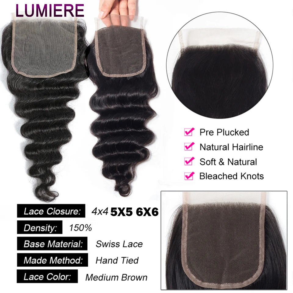 18A Top Quality Loose Deep Wave Human Hair Bundles With Lace Closure Frontal HD Transparent Lace Double Weft Wholesale Plucked